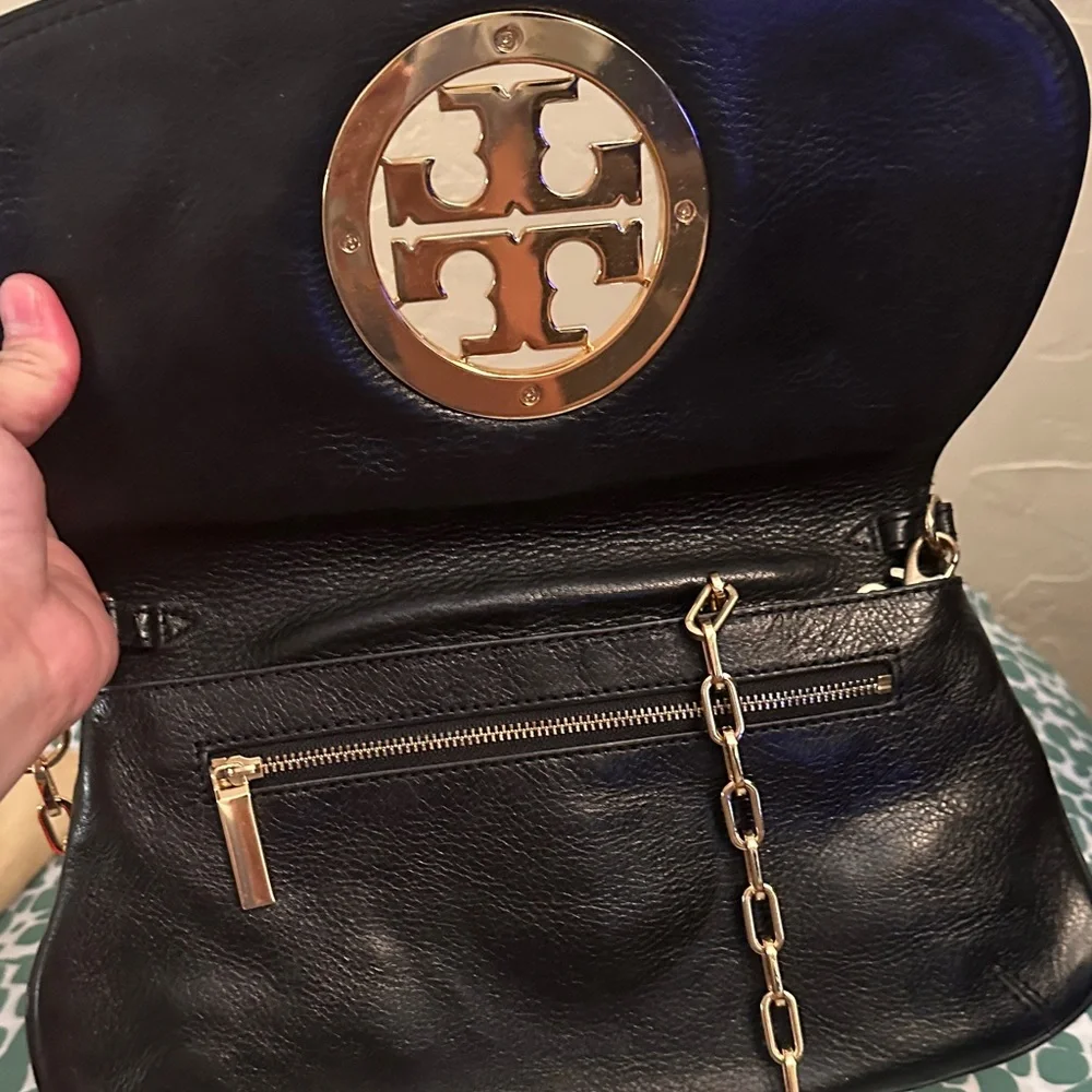 Black Leather Clutch with Gold Logo - Picture 2 of 4